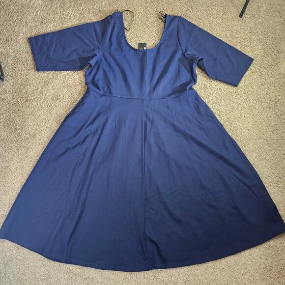 NWT City Chic Dress Womens XL 22 Navy Fit & Flare Midi Classic Sleeve Pockets - Picture 2 of 14